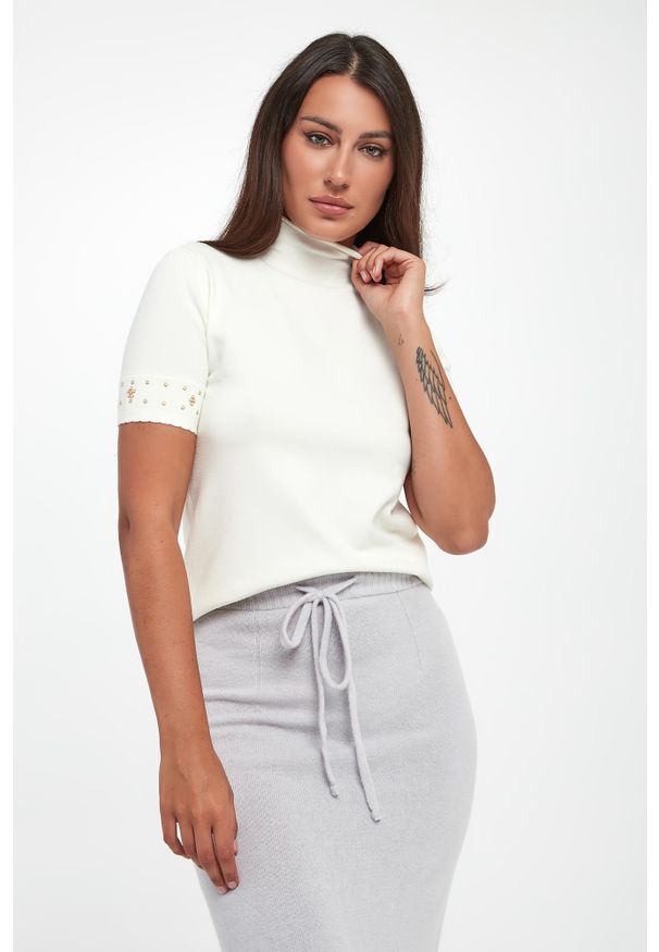 Twinset Milano - Sweter damski z krótkim rękawem TWINSET. Długość rękawa: krótki rękaw. Długość: krótkie