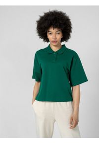outhorn - Koszulka polo damska - zielona. Okazja: na co dzień. Typ kołnierza: polo. Kolor: zielony. Materiał: dzianina, bawełna. Styl: casual, klasyczny #10