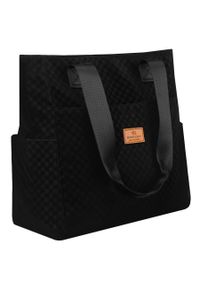 ROVICKY - Czarny shopper damski z poliestru pokrytego geometrycznym wzorem Rovicky R-TZ-01. Kolor: czarny. Wzór: geometria #1