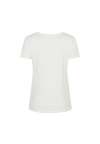 Ochnik - Kremowy T-shirt damski z wilgą. Kolor: biały. Materiał: wiskoza. Wzór: aplikacja #5