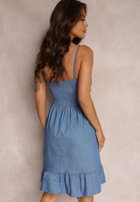 Renee - Ciemnoniebieska Sukienka Palaera. Kolor: niebieski. Długość rękawa: na ramiączkach. Wzór: aplikacja. Styl: boho. Długość: mini