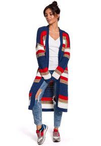 BE Knit - Kolorowy długi sweter kardigan narzutka z modnym splotem. Materiał: materiał, akryl. Długość rękawa: długi rękaw. Długość: długie. Wzór: ze splotem, kolorowy #1