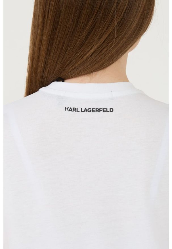 Karl Lagerfeld - KARL LAGERFELD Biały damski t-shirt Rhinestone Logo, Rozmiar L. Kolor: biały