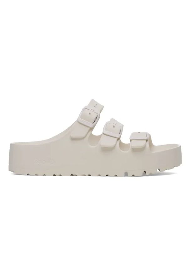 Birkenstock Florida III Flex Platform EVA Eggshell Klapki damskie. Okazja: na spacer, na plażę. Kolor: kremowy. Wzór: paski. Sezon: lato. Obcas: na platformie. Styl: elegancki, wakacyjny, klasyczny