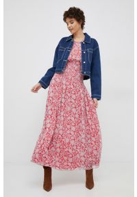 Pepe Jeans sukienka Berenice kolor czerwony maxi rozkloszowana. Kolor: czerwony. Długość rękawa: raglanowy rękaw. Typ sukienki: rozkloszowane. Długość: maxi #3