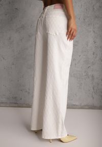 Renee - Białe Jeansy High Waist Wide Leg z Bawełną z Ozdobnymi Przeszyciami w Romby Hetana. Okazja: na spacer, na co dzień. Stan: podwyższony. Kolor: biały. Styl: casual, elegancki, klasyczny #5
