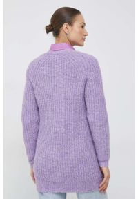 Vero Moda kardigan z domieszką wełny damski kolor fioletowy. Kolor: fioletowy. Materiał: wełna. Długość rękawa: raglanowy rękaw. Wzór: ze splotem #3