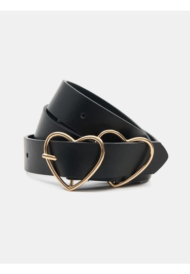 Sinsay - Pasek do spodni z klamrą w kształcie serca - czarny. Kolor: czarny