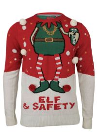 Sweter Świąteczny z Elfem, Śmieszny, Na Prezent, Pompony - Brave Soul, Męski. Materiał: akryl. Styl: wizytowy