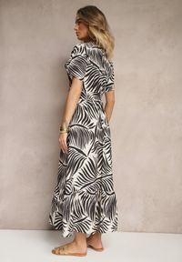 Renee - Czarna Sukienka Wiskozowa o Rozkloszowanym Kroju w Liściasty Wzór Beledia. Okazja: na co dzień, na spotkanie biznesowe, do pracy. Kolor: czarny. Materiał: wiskoza. Długość rękawa: krótki rękaw. Sezon: lato. Typ sukienki: rozkloszowane. Styl: biznesowy, elegancki, casual #4
