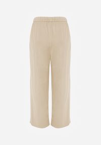 Born2be - Beżowe Szerokie Spodnie z Bawełną Wiskozą Gumką w Pasie i Sznurkiem Iridara. Okazja: na co dzień. Stan: podwyższony. Kolor: beżowy. Materiał: wiskoza, bawełna. Styl: casual, elegancki, klasyczny #7