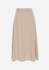 Born2be - Jasnobeżowa Gładka Spódnica Maxi z Gumką w Pasie i Klamrą Orirsa. Kolor: beżowy. Wzór: gładki. Styl: elegancki #7