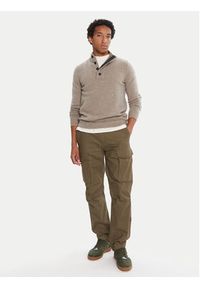 Barbour Sweter Patch Half Zip MKN0585ST51 Beżowy Regular Fit. Kolor: beżowy. Materiał: wełna