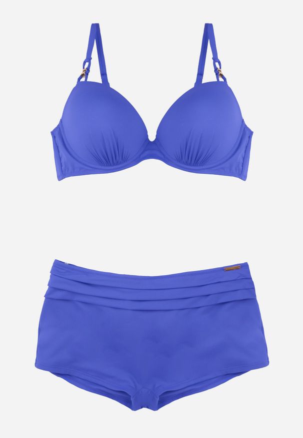 Born2be - Niebieskie Bikini z Ozdobnym Marszczeniem Biustonosz i Majtki Typu Bokserki Peiria. Kolor: niebieski
