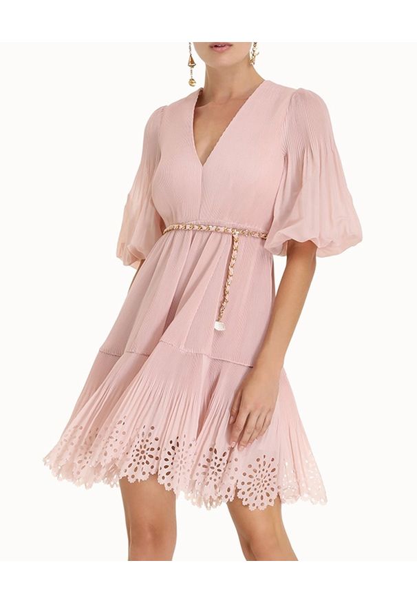 ZIMMERMANN - Różowa sukienka mini. Kolor: wielokolorowy, fioletowy, różowy. Materiał: koronka. Długość: mini