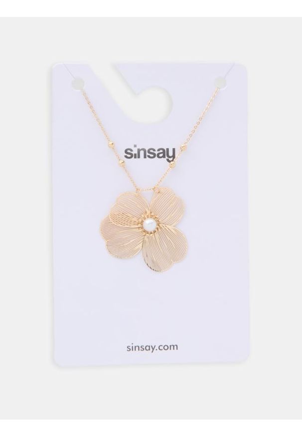 Sinsay - Naszyjnik z zawieszką w kształcie kwiata - złoty. Materiał: złote. Kolor: złoty