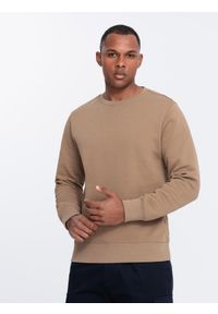 Ombre Clothing - Męska bluza dresowa BASIC z okrągłym dekoltem - brązowa V2. Kolor: brązowy. Materiał: dresówka