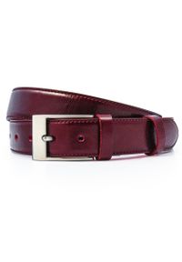 Bordowy pasek męski KMG9B. Kolor: czerwony. Materiał: skóra. Wzór: paski #1