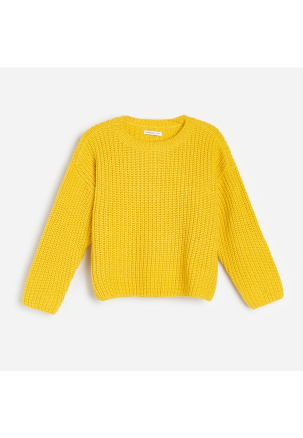 Reserved - Dzianinowy sweter w prążki - Żółty. Kolor: żółty. Materiał: dzianina. Wzór: prążki