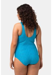 ULLA POPKEN - Damski Kostium kąpielowy struktura fal miękkie miseczki dekolt z marszczeniem. Kolekcja: plus size. Kolor: niebieski. Materiał: elastan, poliamid, materiał