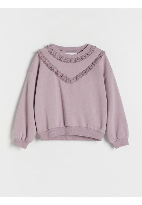Reserved - Bluza z falbanką - lawendowy. Kolor: fioletowy. Materiał: bawełna