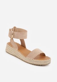Born2be - Ciemnobeżowe Sandały VICES z Ozdobną Klamrą i Jutową Platformą Riseth. Okazja: na co dzień. Zapięcie: klamry. Kolor: beżowy. Obcas: na platformie. Styl: casual, elegancki #8