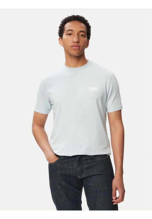 Karl Lagerfeld - KARL LAGERFELD T-Shirt 755781 563235 Niebieski jasny Regular Fit. Typ kołnierza: dekolt w karo. Kolor: niebieski. Materiał: bawełna