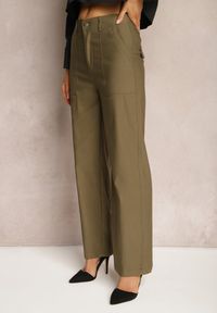 Renee - Ciemnozielone Szerokie Spodnie z Wsuwanymi Kieszeniami i Ozdobnymi Klapami Asseldea. Stan: podwyższony. Kolor: zielony #3