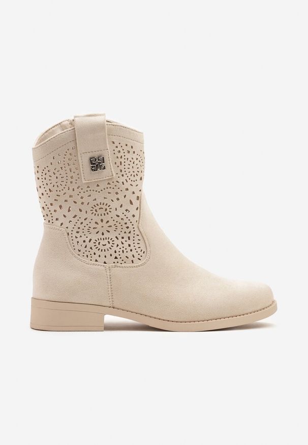 Renee - Beżowe Botki Kowbojki Ażurowe Efaliria. Okazja: na co dzień. Kolor: beżowy. Wzór: ażurowy. Styl: casual