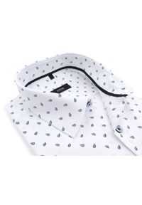 Mmer / Villaro - Koszule męskie - Biała koszula w listki na delikatnym wzorze E105. Kolor: biały. Materiał: bawełna, tkanina. Długość: długie. Styl: elegancki, klasyczny #1