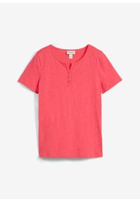 bonprix - Shirt z dekoltem henley, z czystej bawełny organicznej. Typ kołnierza: typu henley. Kolor: różowy. Materiał: bawełna. Wzór: gładki