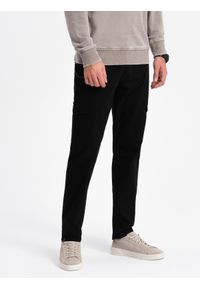 Ombre Clothing - Spodnie męskie z kieszeniami cargo i ściągaczem na dole nogawki - czarne V5 OM-PACG-0189 - XXL. Kolor: czarny. Materiał: bawełna, elastan #5