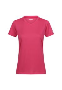 Regatta - T-shirt Damski Jeden Kolor W Serek Fingal. Typ kołnierza: dekolt w serek. Kolor: różowy. Sport: turystyka piesza
