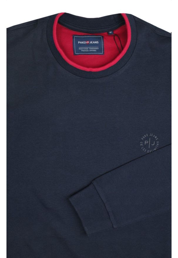 Pako Jeans - Bawełniana Męska Bluza PAKO JEANS z Lamówką - Granatowa. Kolor: niebieski. Materiał: bawełna. Styl: klasyczny
