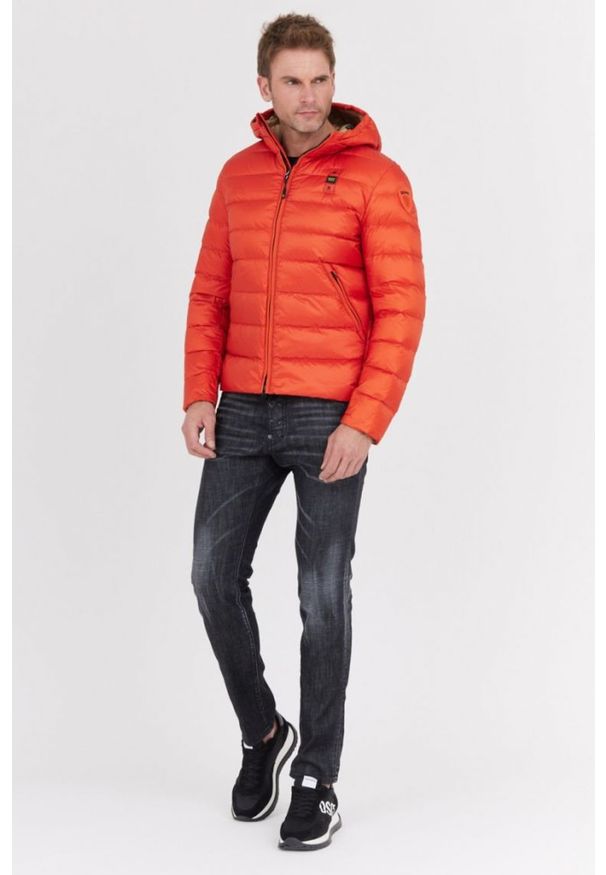 Blauer USA - BLAUER Pomarańczowa męska puchowa kurtka Sergio z kapturem, Rozmiar XXL. Typ kołnierza: kaptur. Kolor: pomarańczowy. Materiał: puch