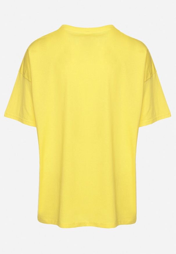 Born2be - Żółta Klasyczna Koszulka z Bawełny Malvena. Okazja: na co dzień. Typ kołnierza: dekolt w serek. Kolor: żółty. Materiał: bawełna. Wzór: aplikacja. Styl: klasyczny