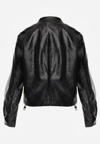 Born2be - Czarna Kurtka Ramoneska Bomberka Ściągana po Bokach Salanthe. Okazja: na co dzień. Kolor: czarny. Materiał: poliester, jeans. Styl: casual #2