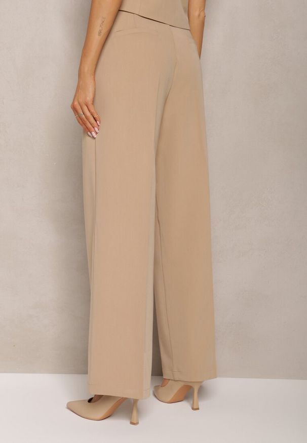 Renee - Beżowe Szerokie Spodnie High Waist Seraphella. Stan: podwyższony. Kolor: beżowy