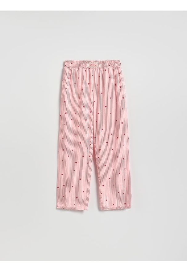 Reserved - Spodnie w paski - pastelowy róż. Kolor: różowy. Materiał: bawełna. Wzór: paski