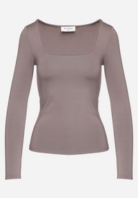 Born2be - Ciemnoszara Bluzka Alexusi. Typ kołnierza: dekolt kwadratowy. Kolor: szary. Materiał: dzianina. Długość rękawa: długi rękaw. Długość: długie. Wzór: gładki. Styl: elegancki #7