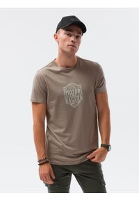 Ombre Clothing - T-shirt męski z nadrukiem - brązowy V-25C - Rozmiar: S. Kolor: brązowy. Materiał: bawełna. Wzór: nadruk. Styl: klasyczny