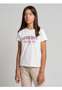 Big-Star - Koszulka dziewczęca z bawełny organicznej z nadrukiem kremowa Lulu 100. Okazja: na uczelnię. Kolor: biały. Materiał: bawełna. Wzór: nadruk. Styl: młodzieżowy, wizytowy, klasyczny #6
