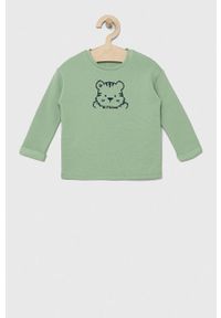 United Colors of Benetton longsleeve bawełniany niemowlęcy kolor zielony. Okazja: na co dzień. Kolor: zielony. Materiał: bawełna. Długość rękawa: długi rękaw. Styl: casual