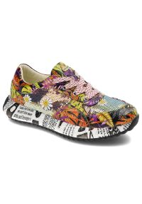 Pomarańczowe Sneakersy Laura Vita Stylowe Obuwie Damskie. Kolor: pomarańczowy. Materiał: materiał, skóra. Szerokość cholewki: normalna. Wzór: nadruk, kolorowy. Sezon: wiosna. Styl: elegancki