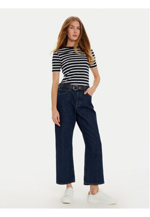 TOMMY HILFIGER - Tommy Hilfiger Bluzka WW0WW43918 Granatowy Slim Fit. Kolor: niebieski. Materiał: wiskoza