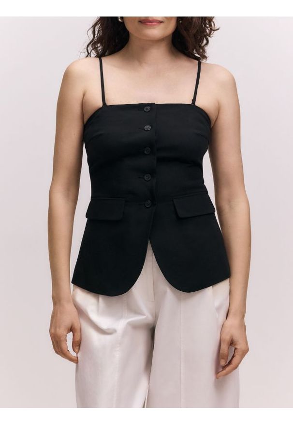 Reserved - Kamizelka z dodatkiem lnu - czarny. Kolor: czarny. Materiał: len