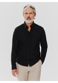 Pako Lorente - PAKO LORENTE – Czarna bawełniana koszula męska. Kolor: czarny, zielony. Materiał: bawełna. Długość rękawa: długi rękaw. Długość: długie. Wzór: gładki #7