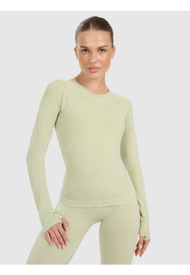 4f - 4F Longsleeve slim do jogi i pilatesu szybkoschnący damski - zielony XS/S. Kolor: zielony. Materiał: materiał, syntetyk, dzianina, włókno, prążkowany. Długość rękawa: długi rękaw. Sport: joga i pilates