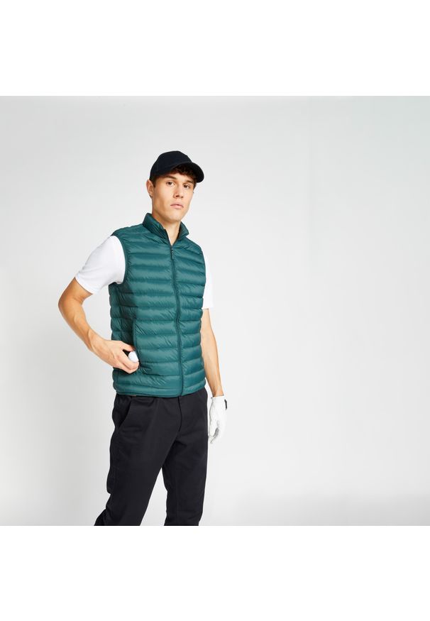 INESIS - Kamizelka do golfa męska Inesis MW500 puchowa. Typ kołnierza: golf. Kolor: zielony. Materiał: puch. Długość rękawa: bez rękawów