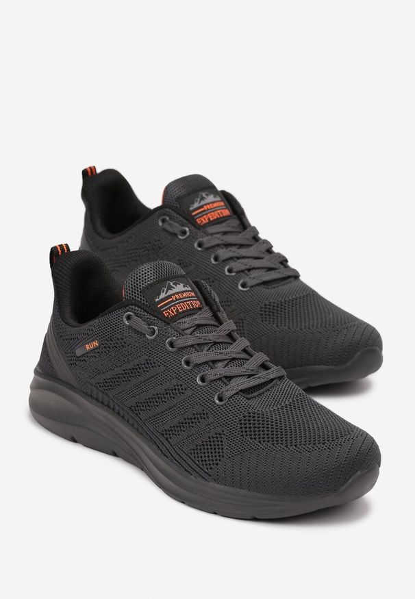 Born2be - Szaro-Pomarańczowe Sznurowane Buty Sportowe z Ozdobnymi Przeszyciami Daisymay. Okazja: na co dzień. Kolor: szary